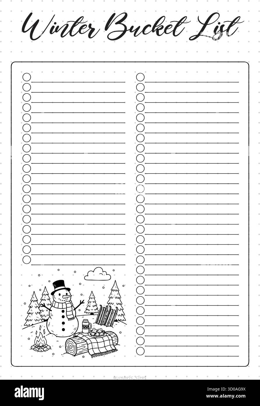 Winter Bucket list Bullet Journal Printable Planner Page Template ...