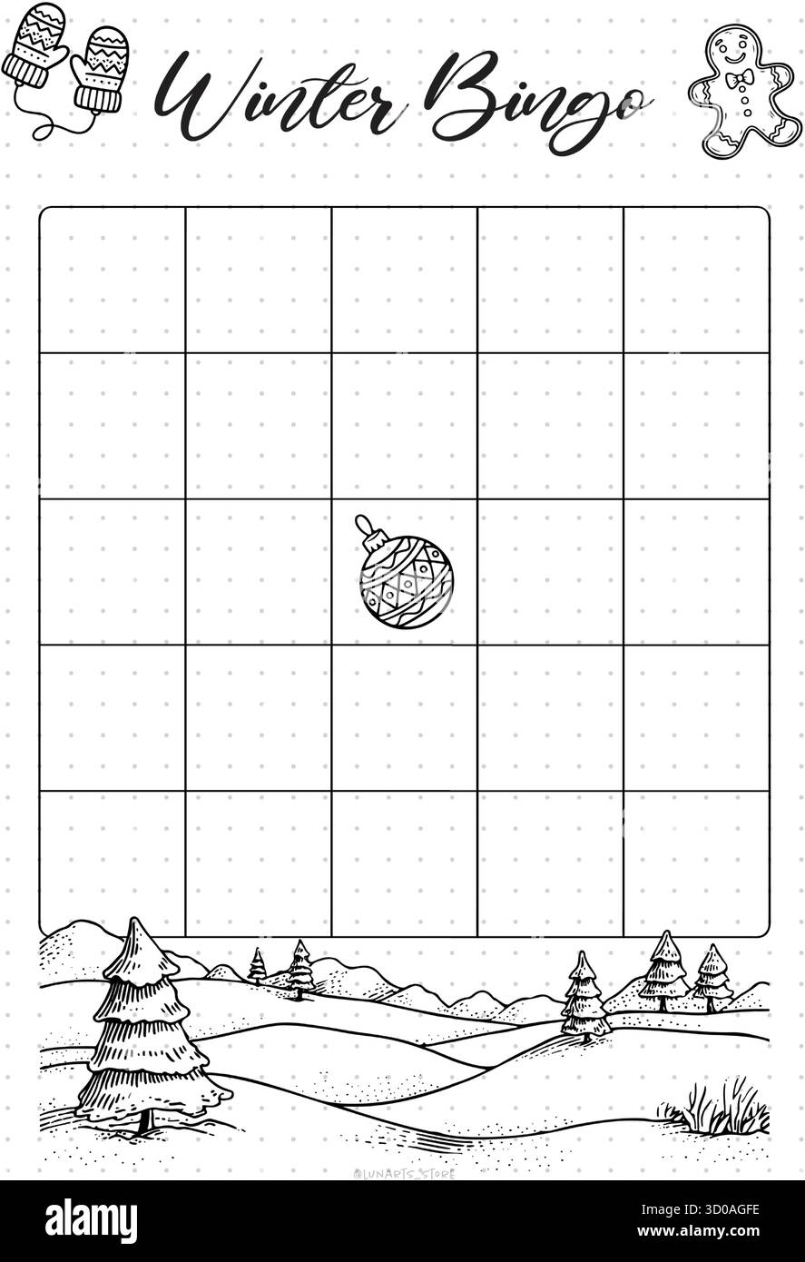 Winter Bingo Bullet Journal Printable Planner Page Template, Vector ...