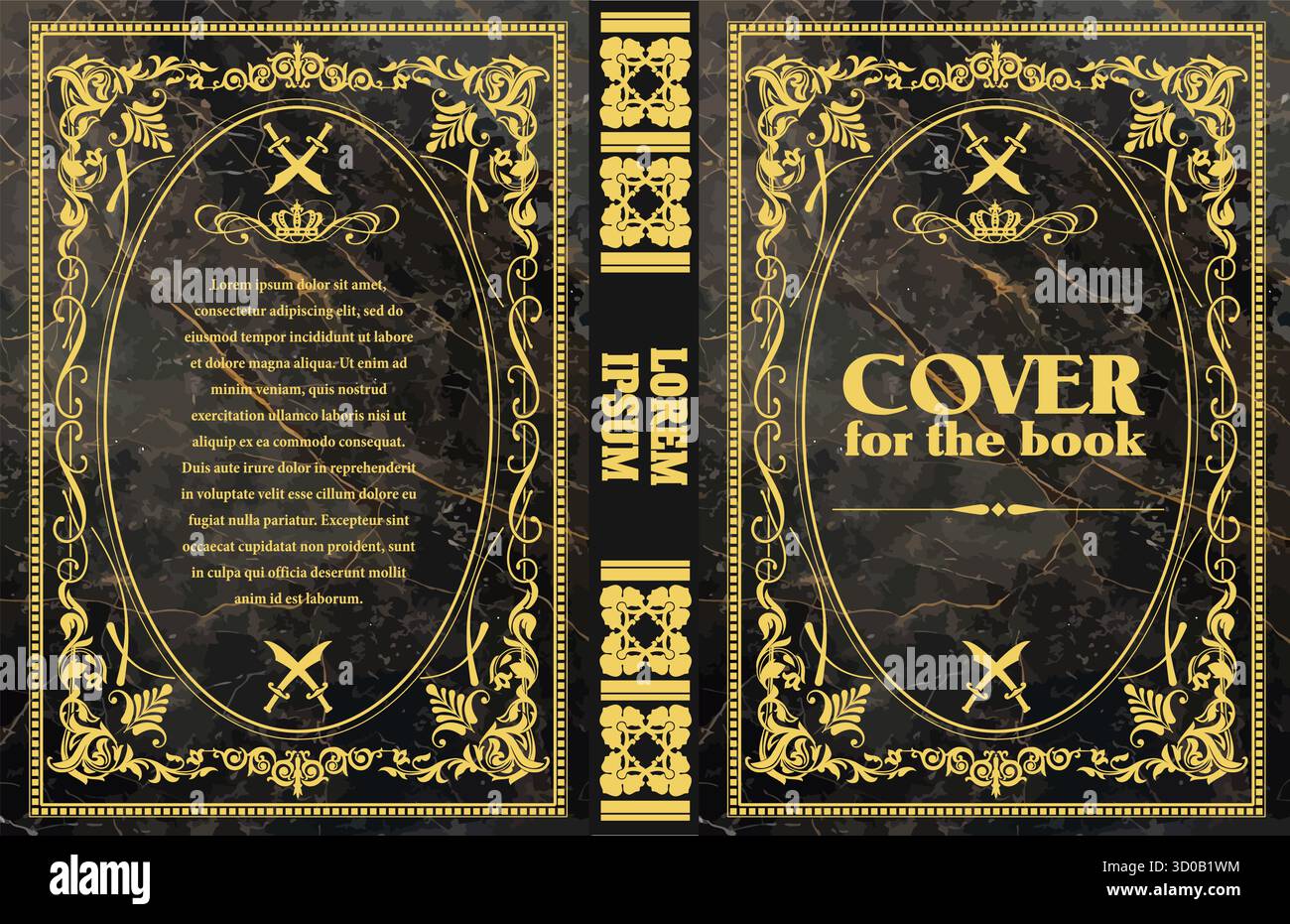 Elegant black and gold book cover design featuring floral ornaments and ...