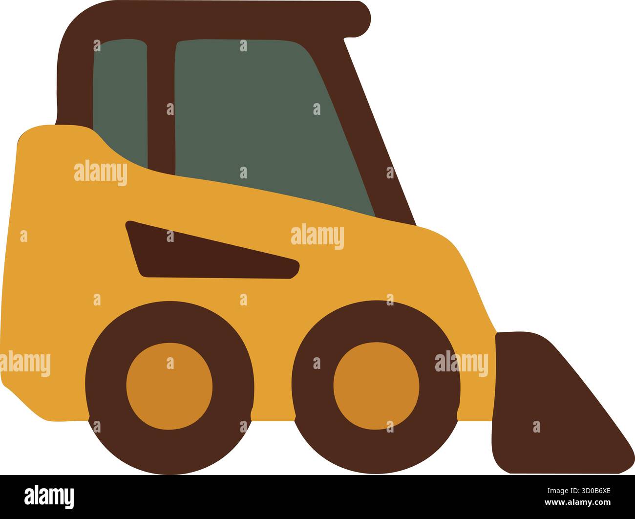 A compact loader with protective cab and quick attach bucket suitable for tight construction spaces and landscaping tasks Stock Vector