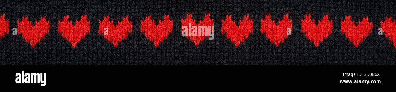 Red Knitted Hearts on Black Banner Stock Photo