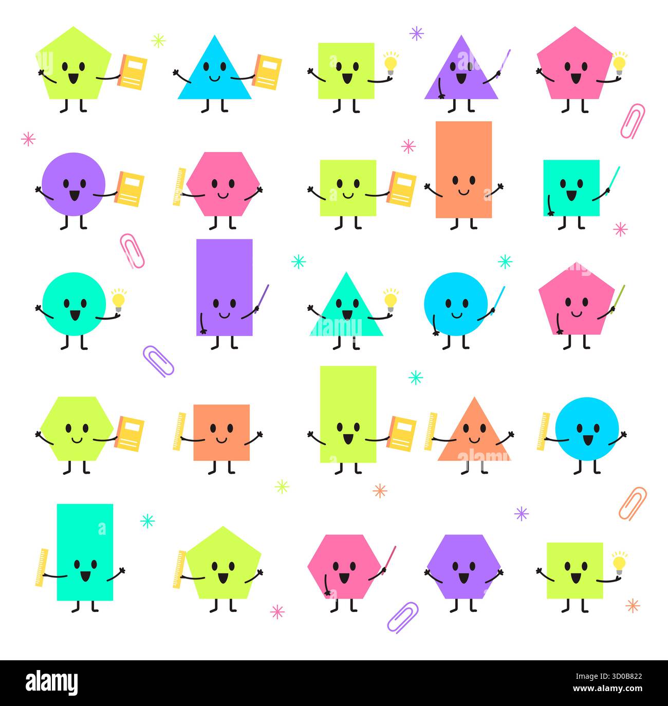 Geometric Shapes with Cartoon Face, Illustration for Kids Stock Vector ...