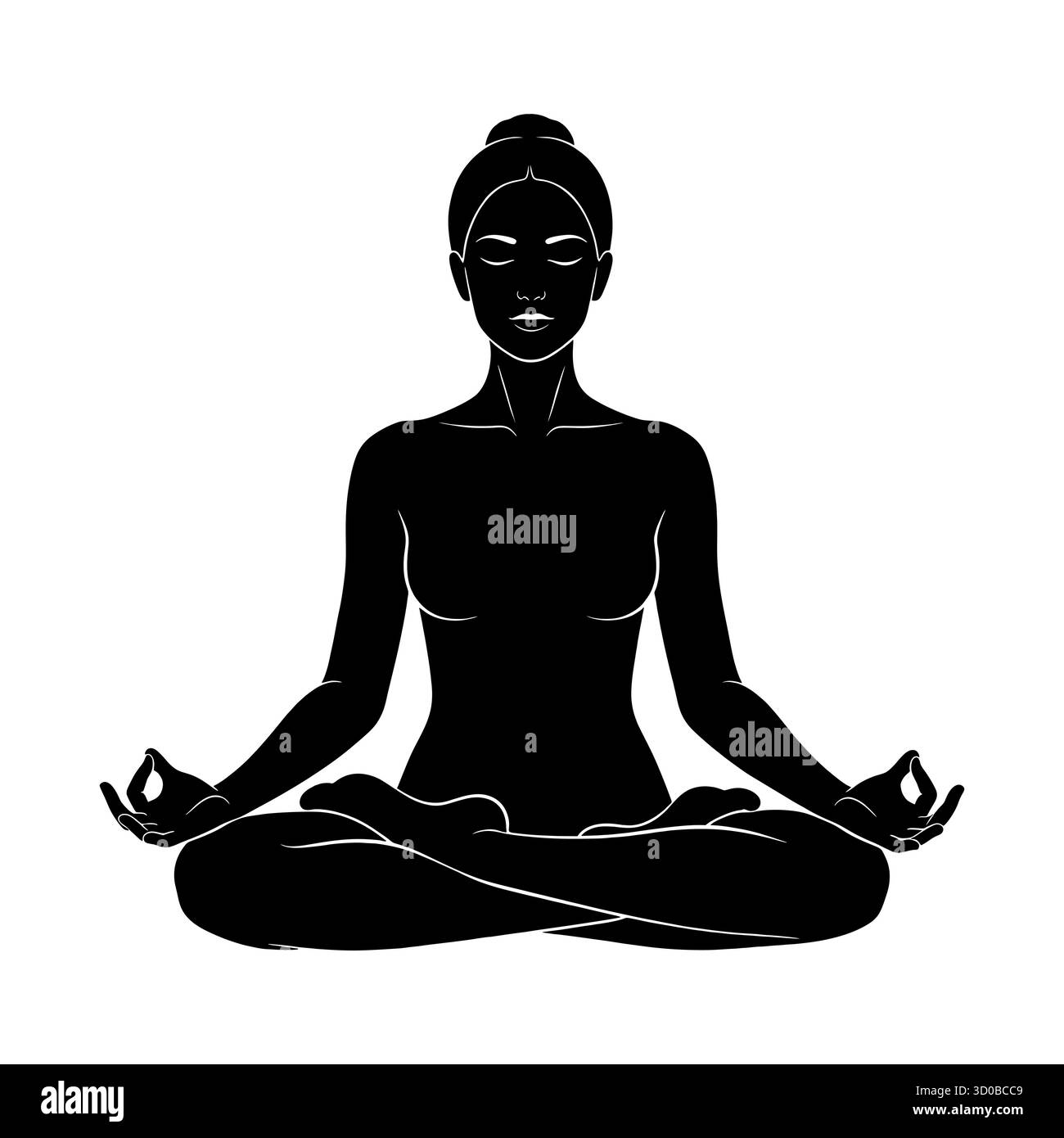 Silhouette young woman practicing yoga Black and White Stock Photos ...