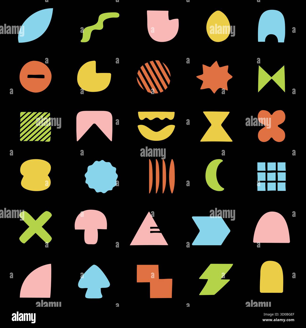 Colorful Abstract Shapes Grid With Bold Geometric Icons On Black ...