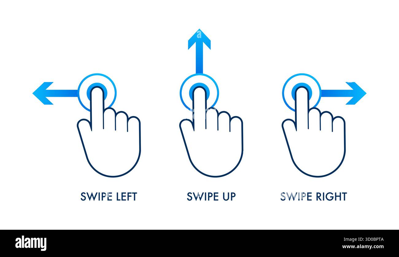 Hand swiping left up and right touchscreen gestures Stock Vector