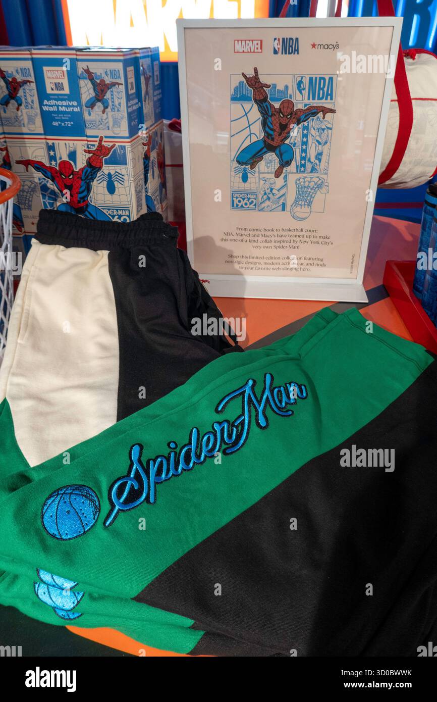 Collaboration merchandise between NBA and Marvel's SpiderMan on sale at ...