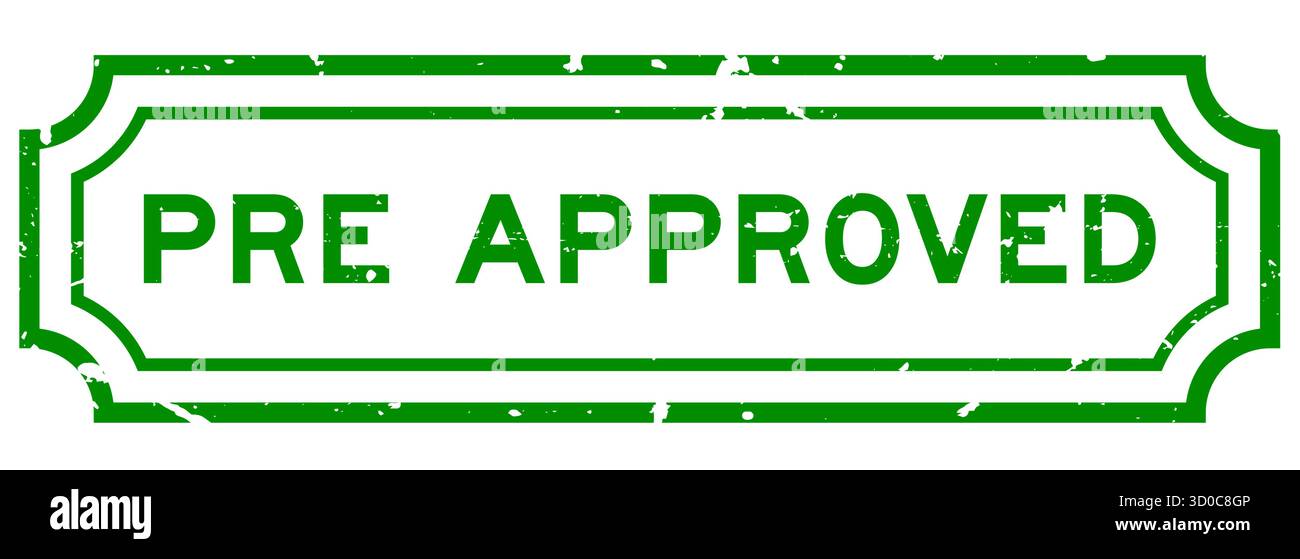 Grunge green pre approved word rubber seal stamp on white background ...