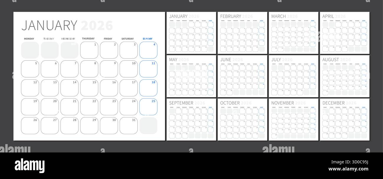 January 2026 calendar one hi-res stock photography and images - Alamy