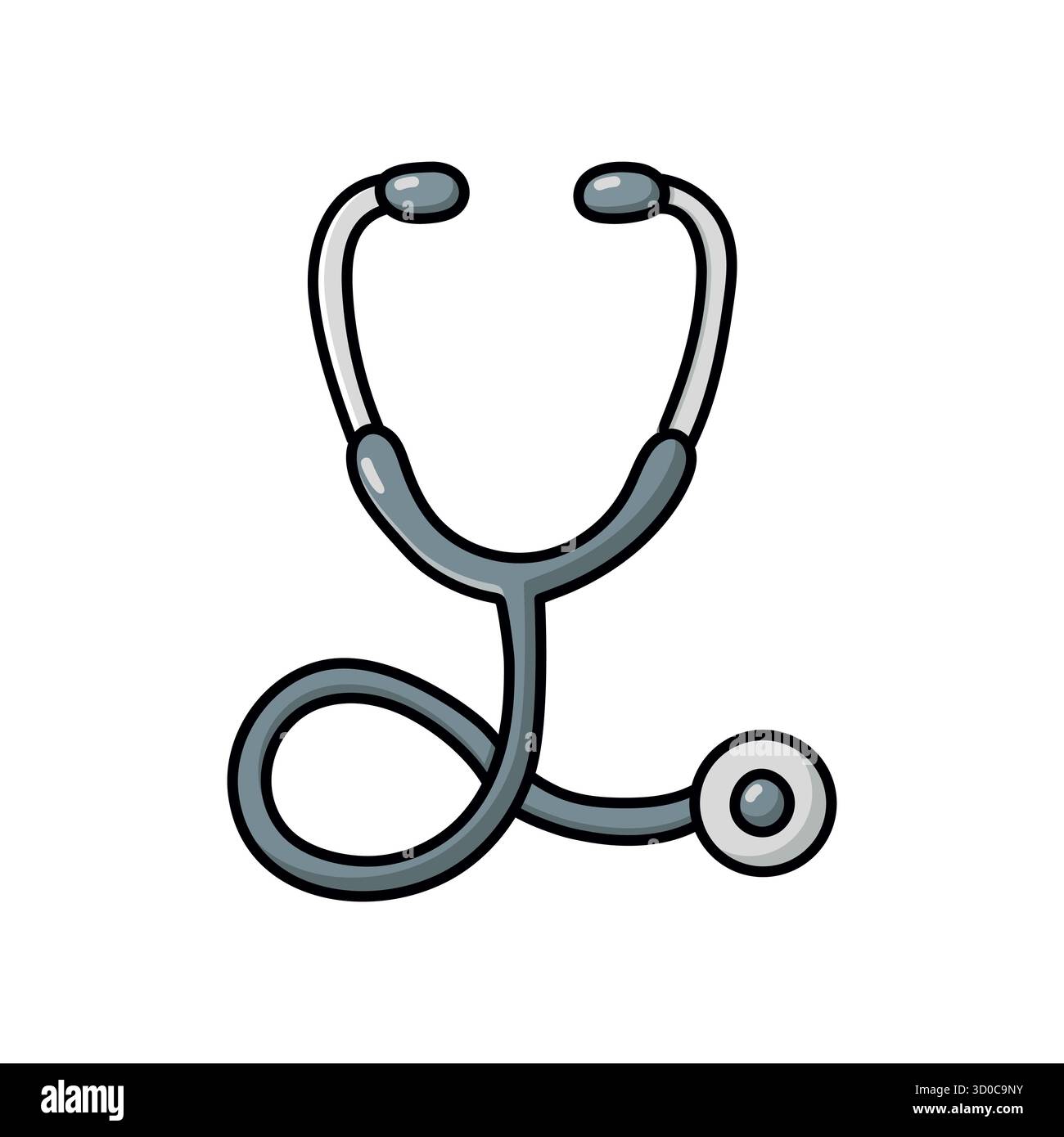 Hand-drawn doodle illustration of a stethoscope in flat vector style. Simple and clean design perfect for healthcare, education, wellness, or science- Stock Vector