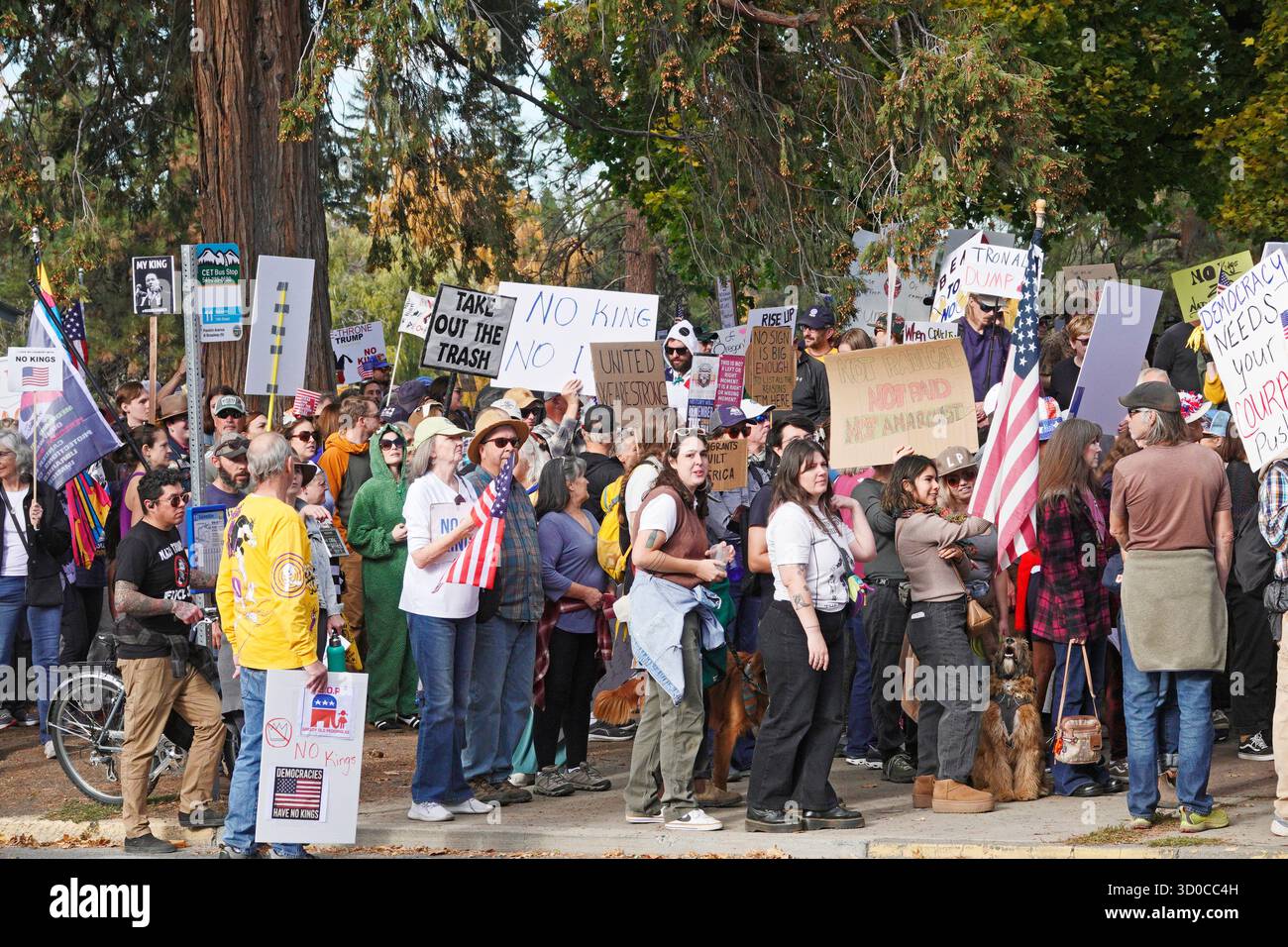 Thousands of protestors carrying signs and banners march through ...