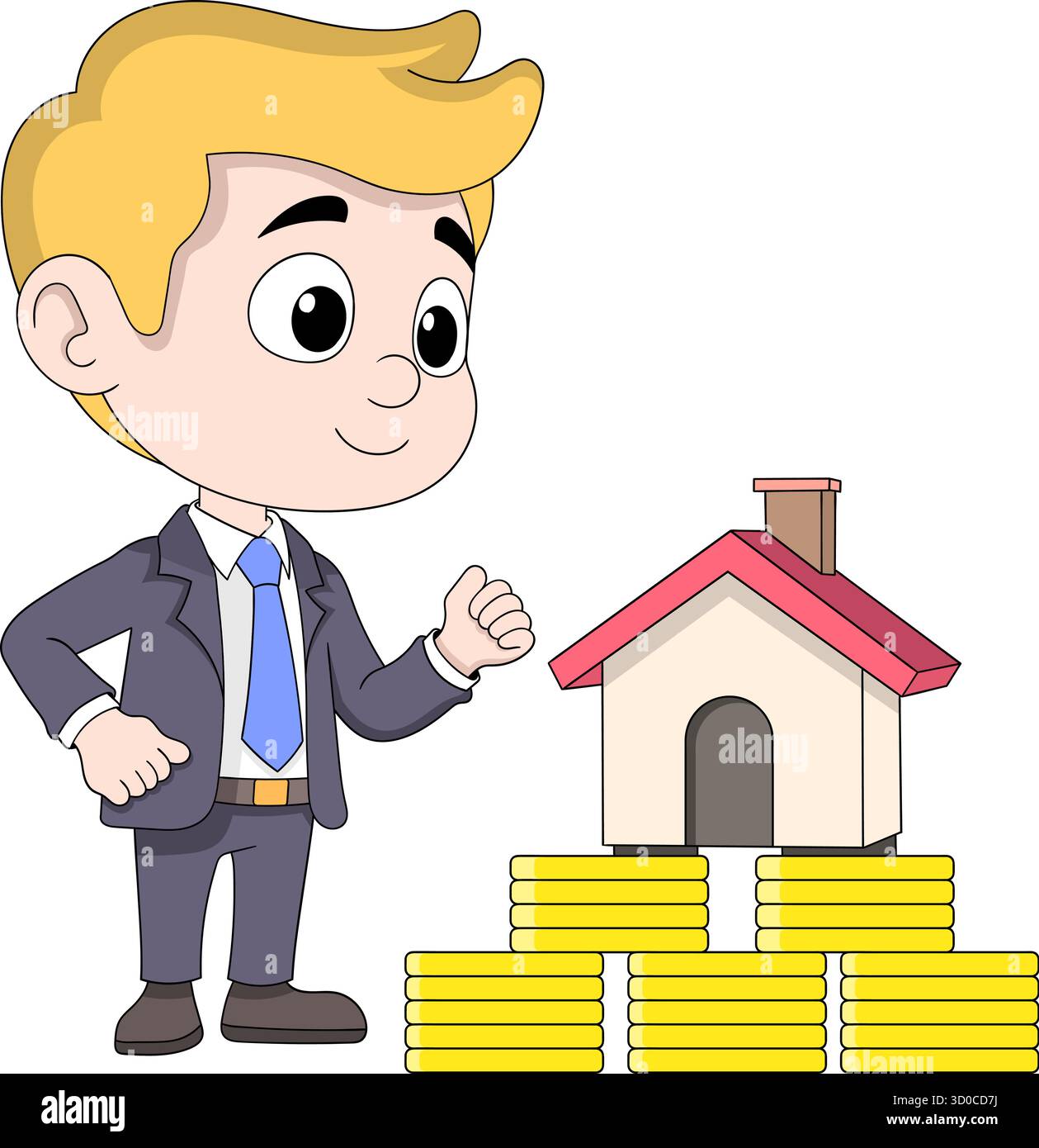 Vector illustration of a young businessman in formal attire standing ...