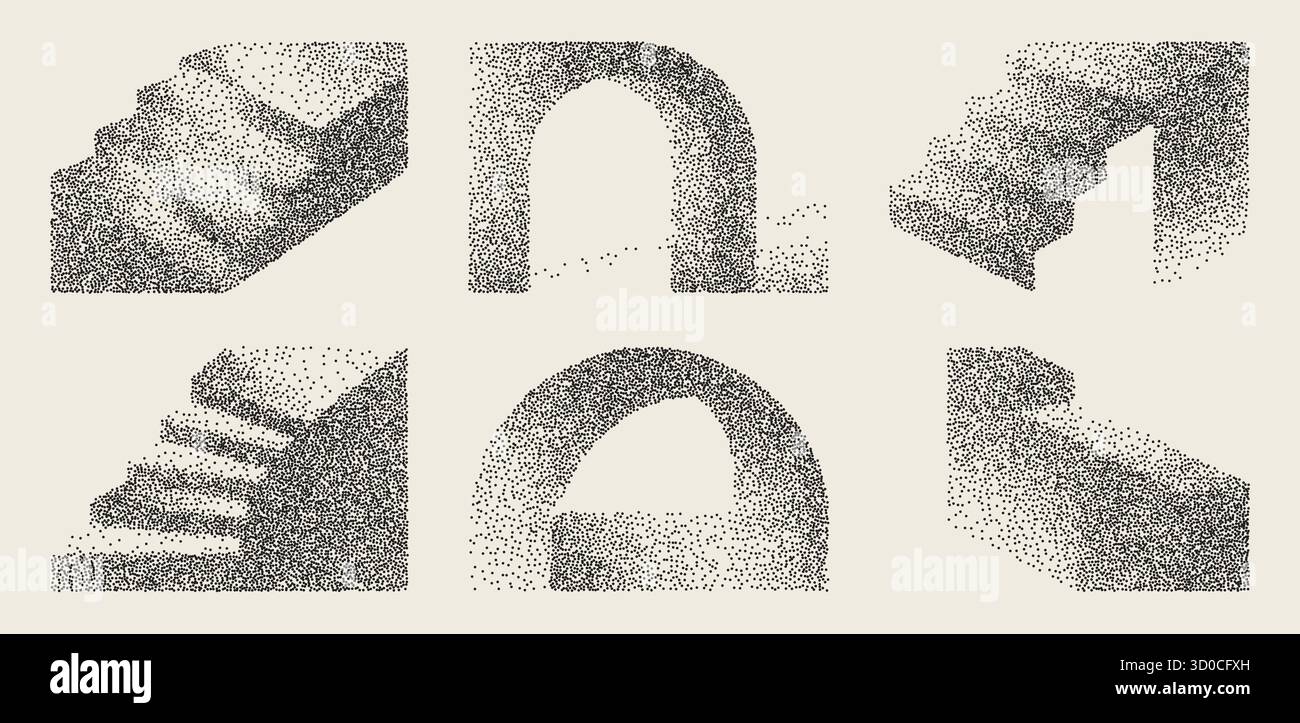 3D Staircase Elements Background. Grainy dot architecture with sparkle effects for geometric design bg.. Stock Vector