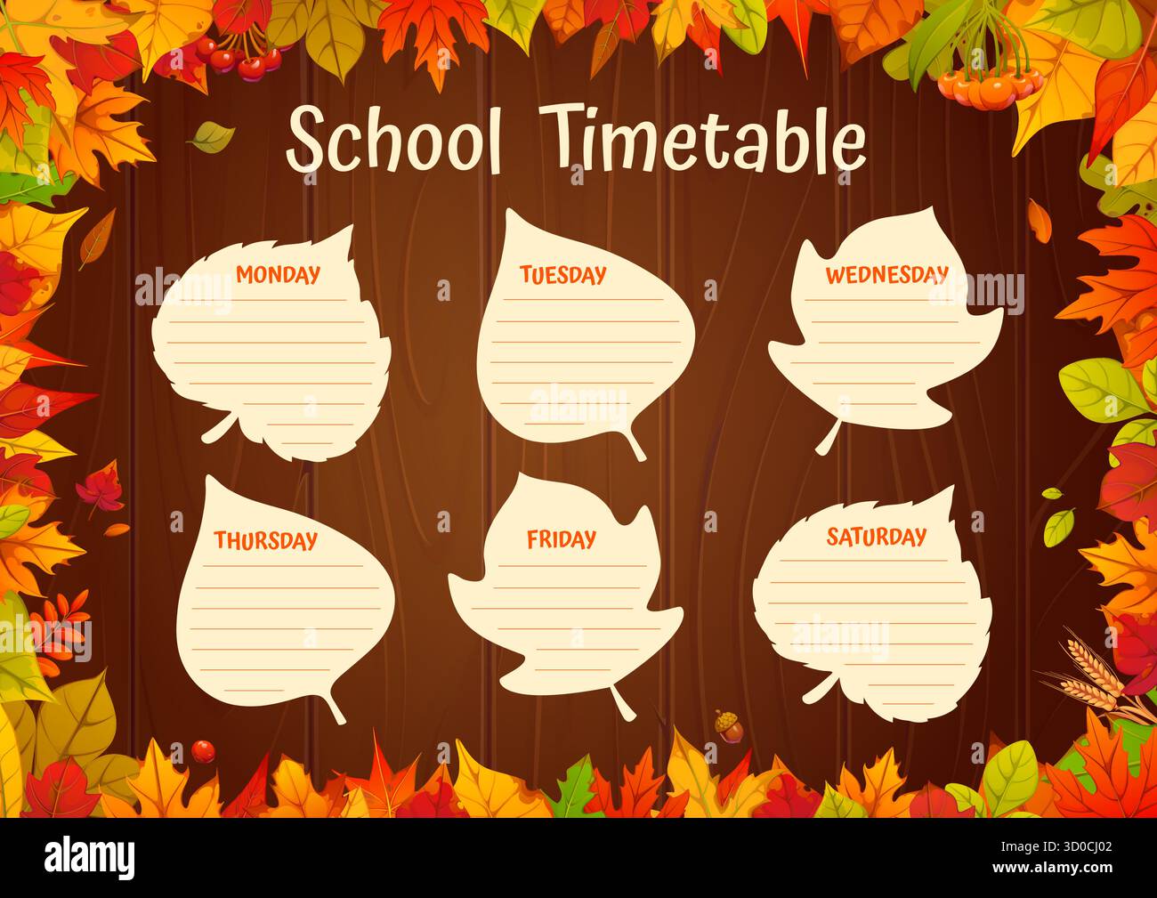 Schedule Shaps School timetable vector schedule decorated with autumn maple, oak and ...