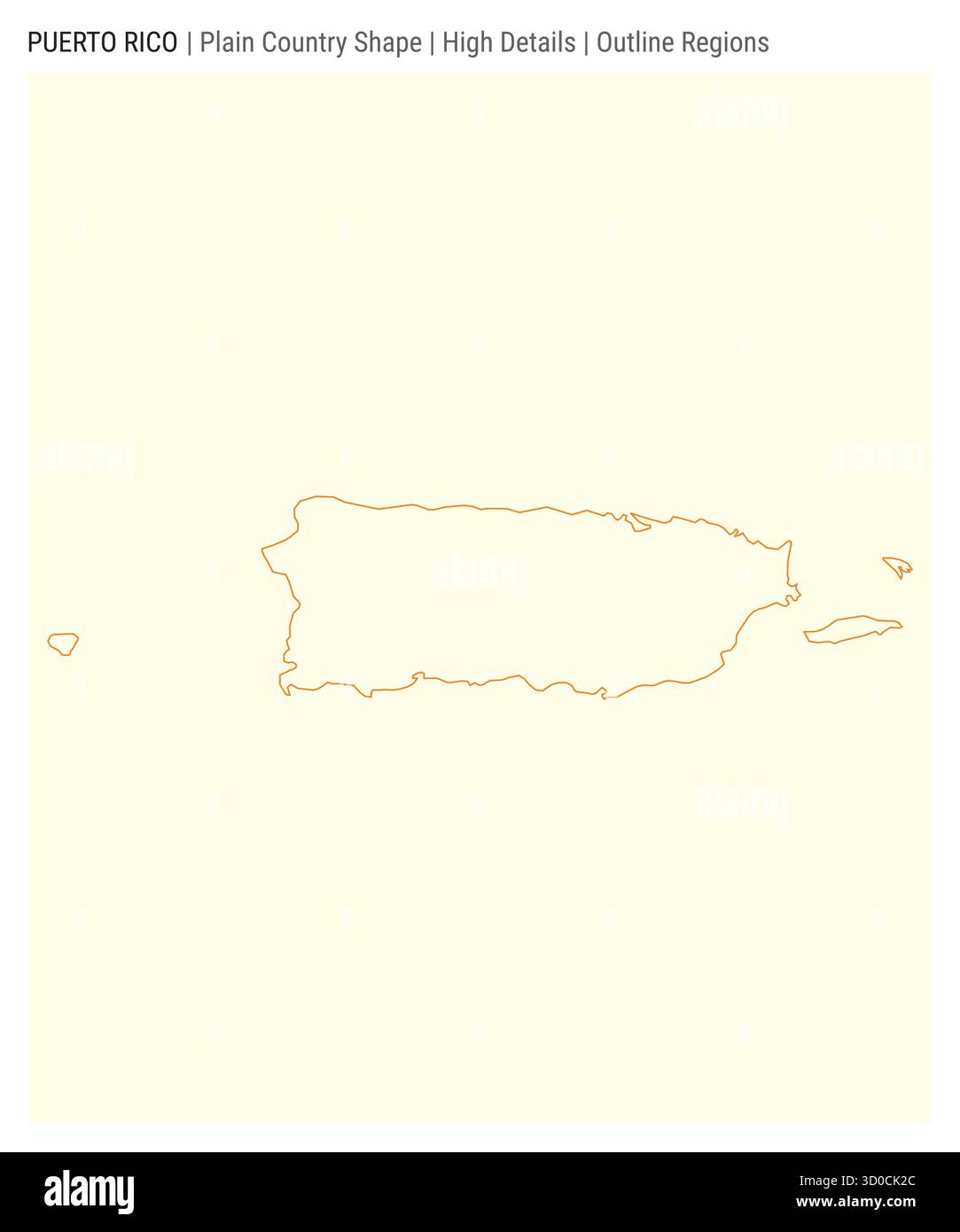 Puerto Rico plain country map. High details. Outline regions style ...