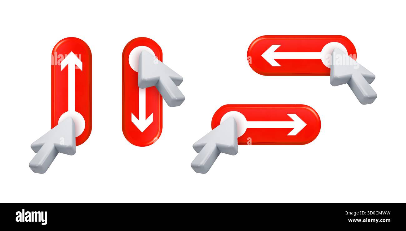 Mouse cursor dragging scrollbar slider 3D UI UX element Stock Vector