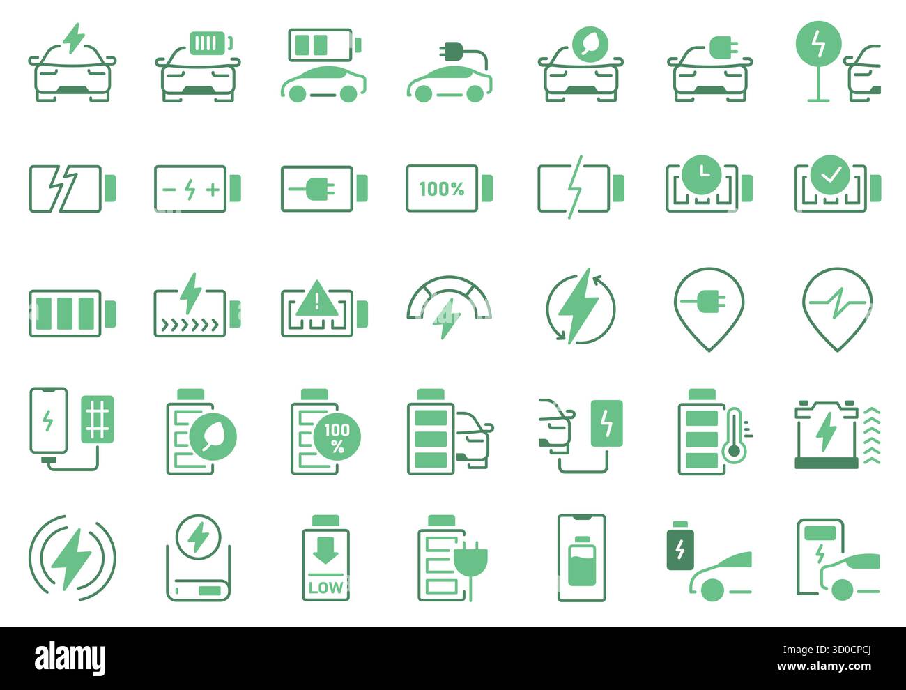 Charging station icons. Electric vehicle charger with battery power ...