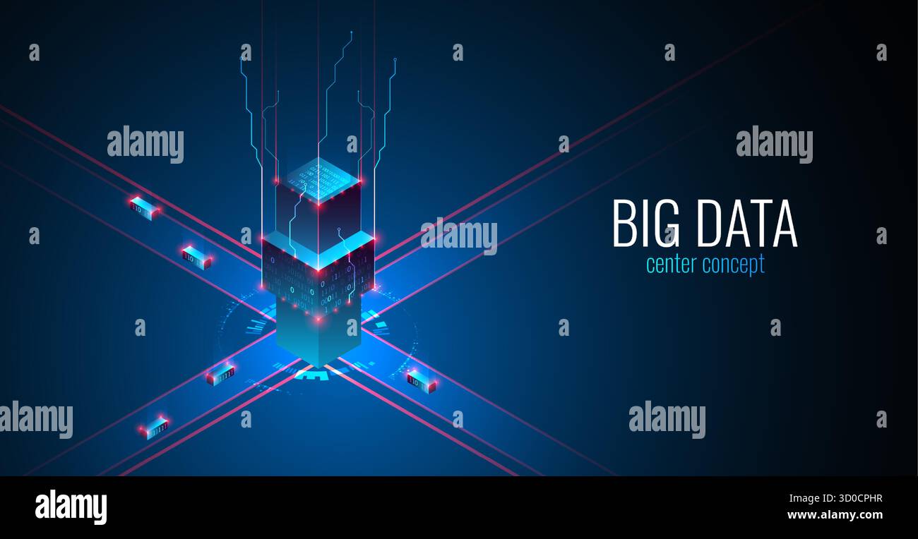 Big Data. Abstract digital futuristic vector illustration on technology background. Data mining and management concept. Hand drawn art. Stock Vector