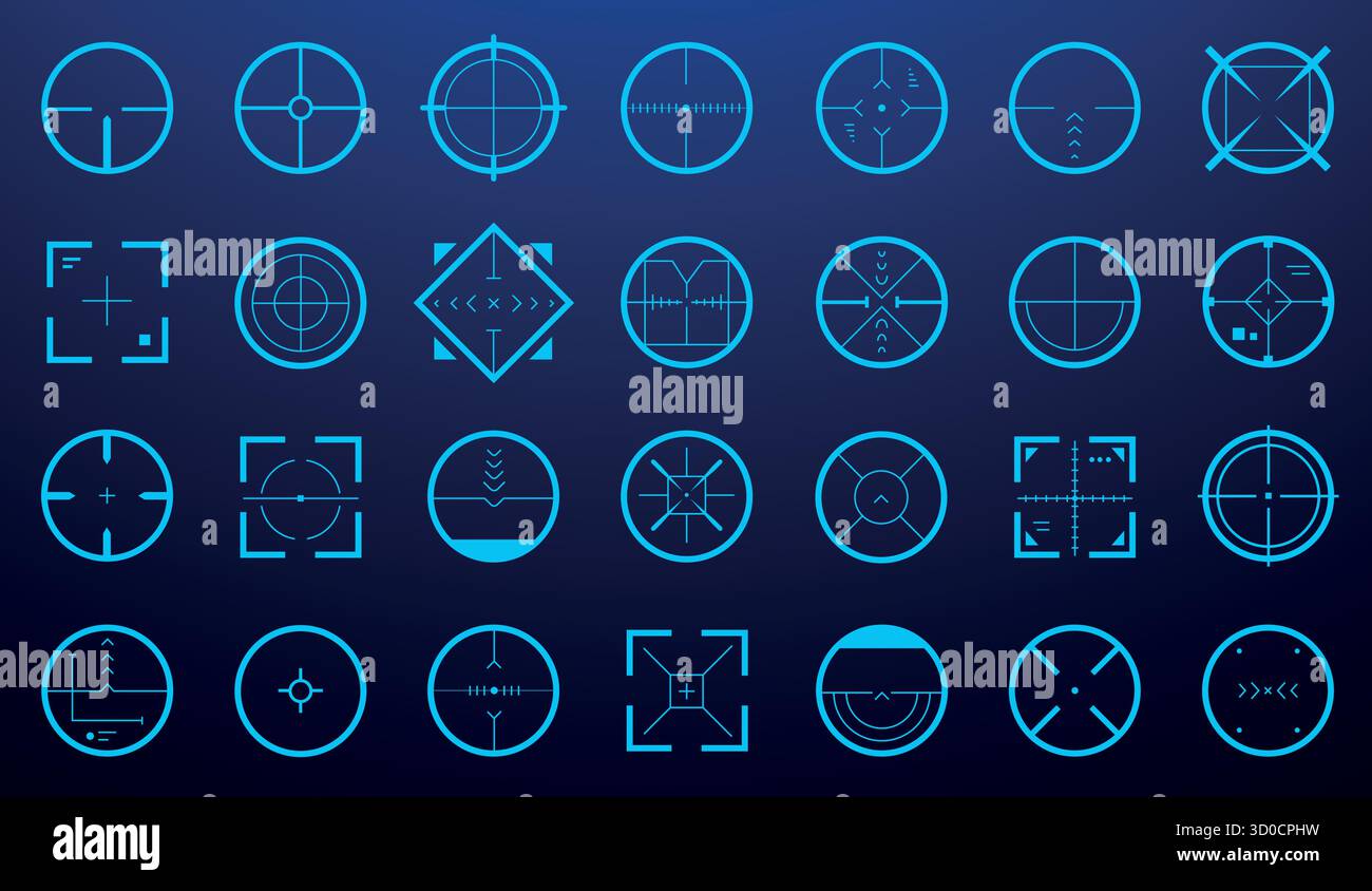 Target aim UI. Shooting focus crosshair, HUD sniper weapon accuracy ...