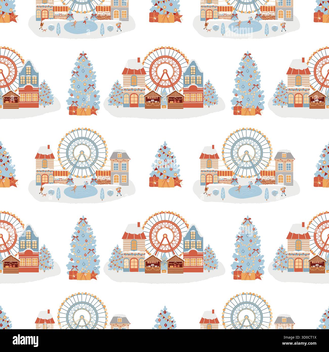 Seamless pattern with a winter amusement park on a light background ...