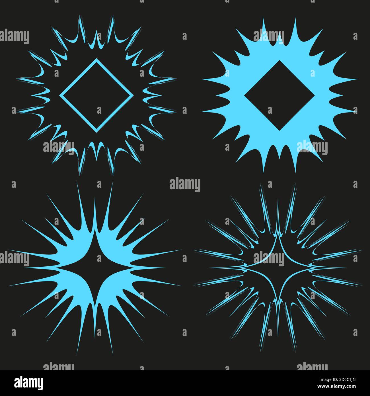 Abstract star bursts. Colorful bright shapes. Dynamic light Vector. Dark background elements. EPS 10. Stock Vector