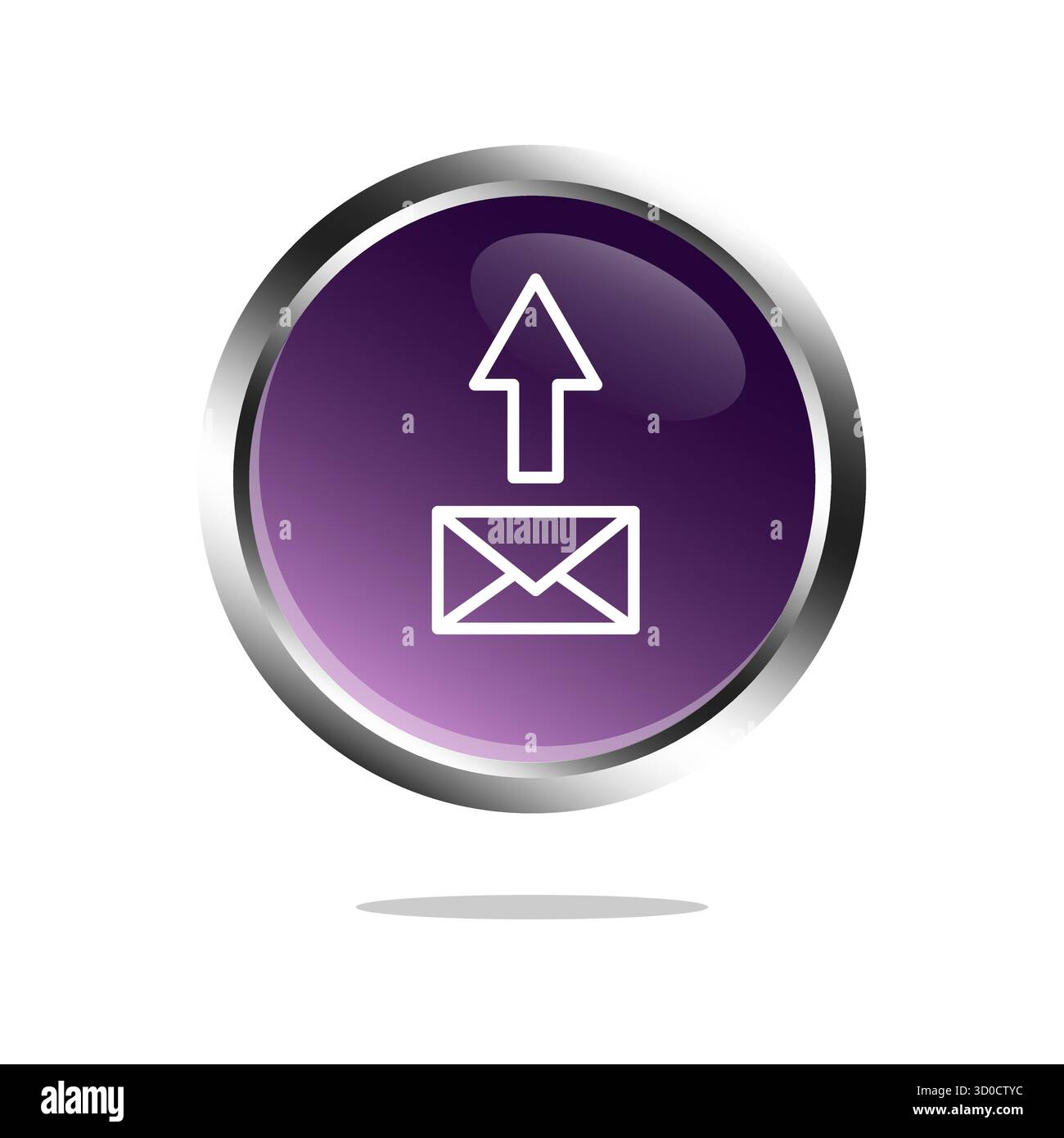 Message send icon. Up arrow Vector symbol. Email mail button. Deep purple glossy. EPS 10. Stock Vector