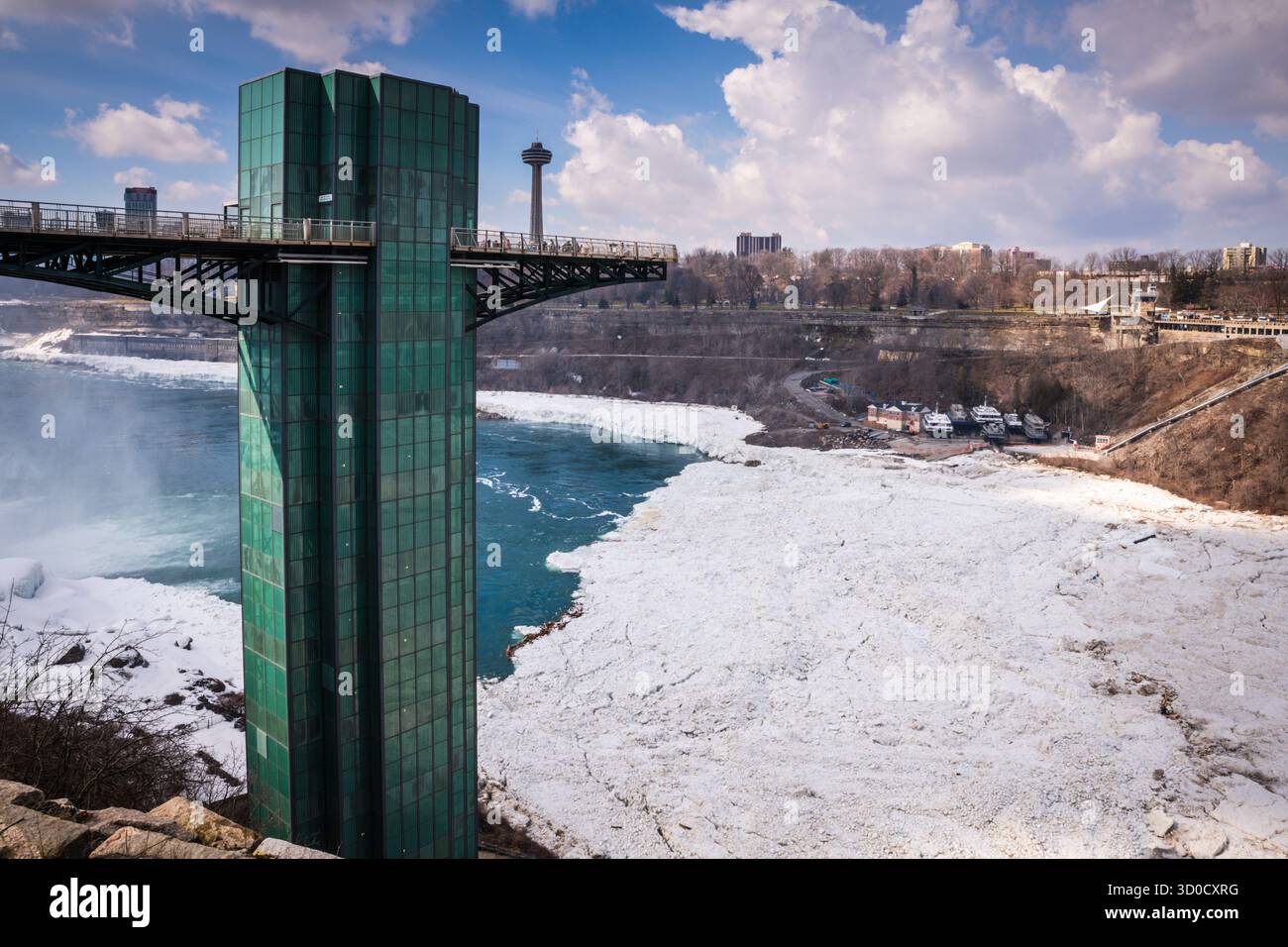 Niagara Fall, NY USA - March 19, 2019: The Niagara Falls State Park Observation Tower offers clear views of three waterfalls. Stock Photo