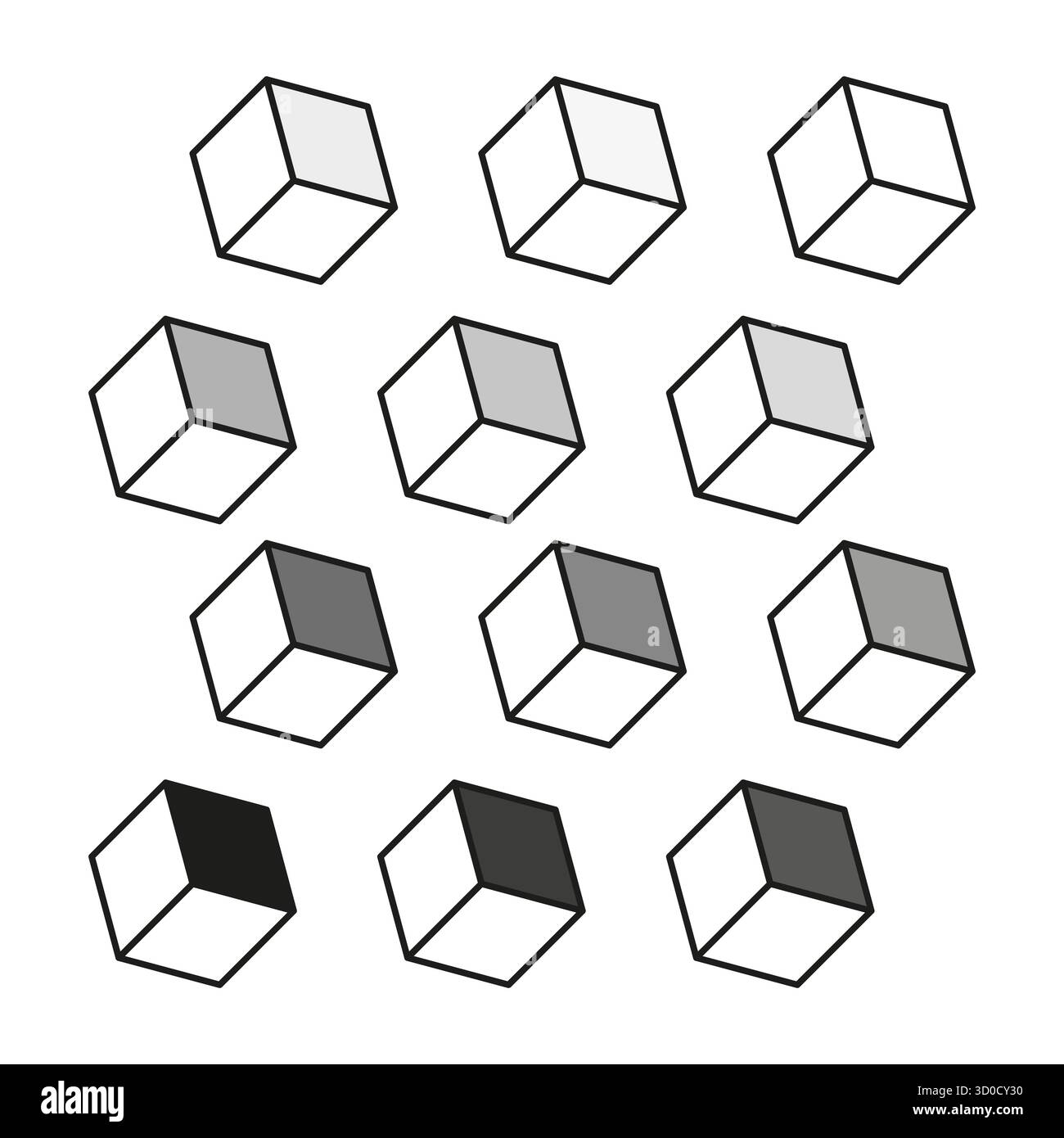 Geometric cube set. Abstract 3D shape. Minimalist Vector blocks. Isometric construction element. EPS 10. Stock Vector