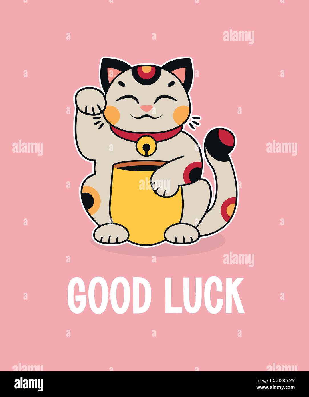 Happy Maneki Neko Cat. Good Luck Card. Vector cartoon illustration ...