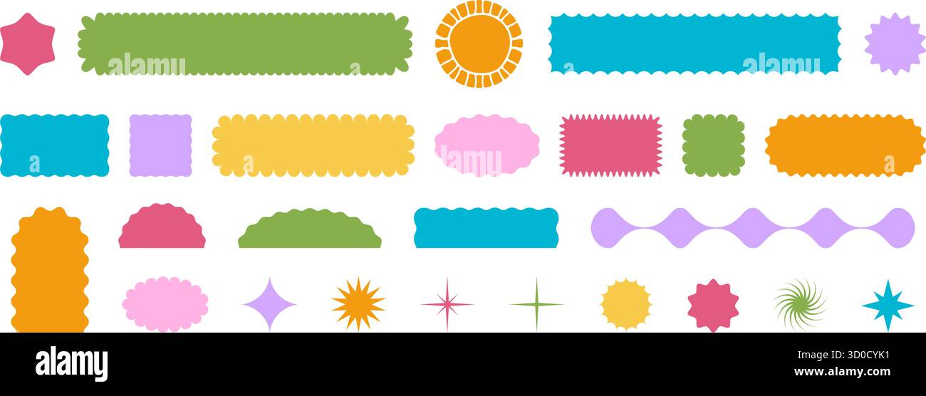 Set of colorful geometric forms with wavy edges. Cute basic shapes with ...