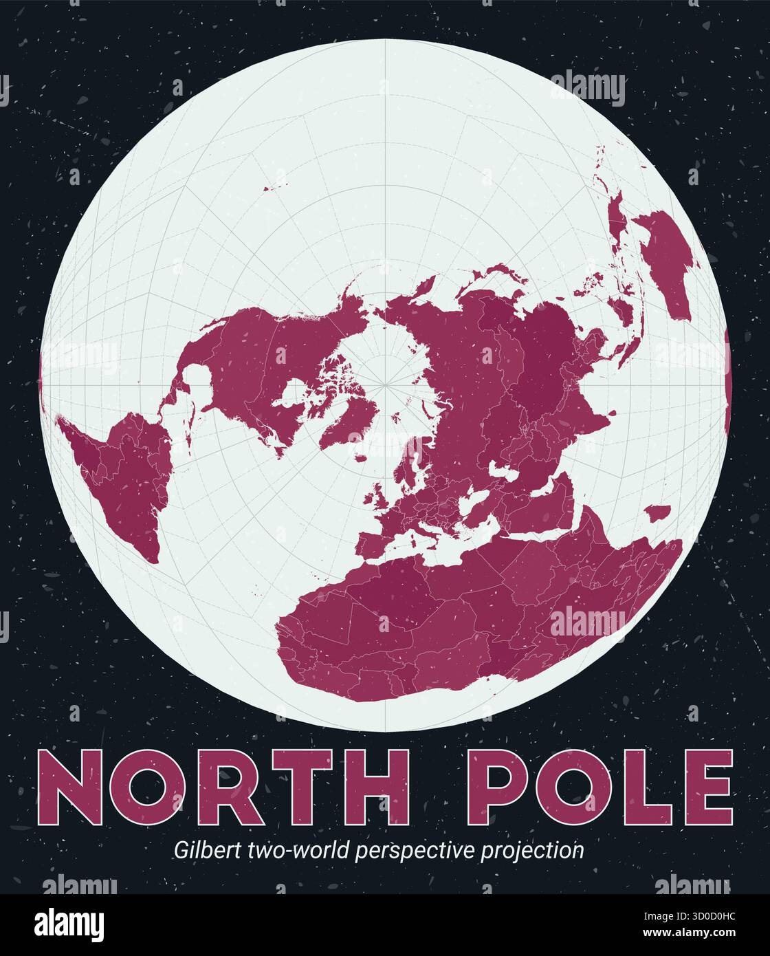 North Pole. World map. Gilbert two-world perspective projection ...