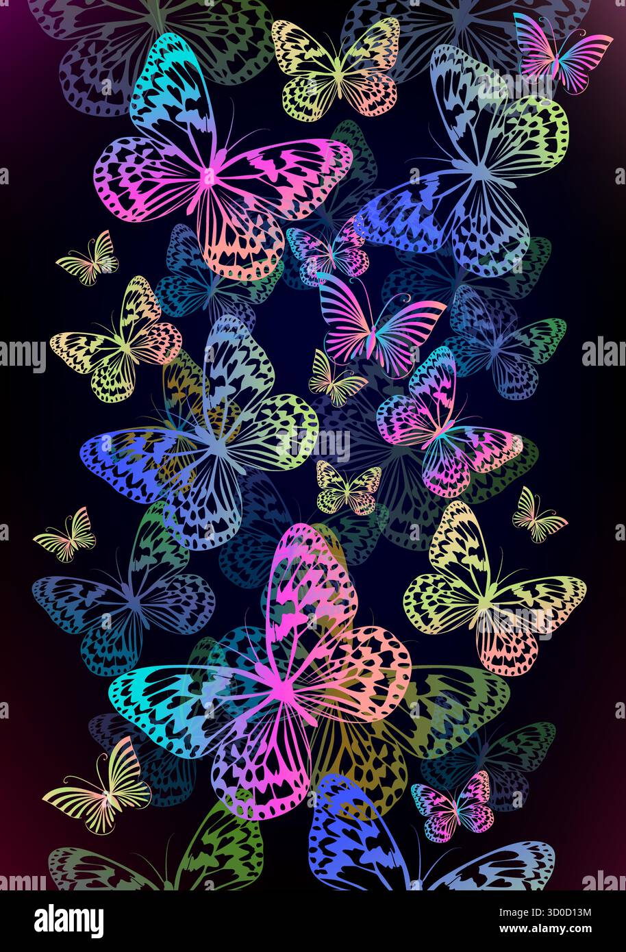 Background with gradient butterflies. hand drawn. Not AI, Vector illustration Stock Vector
