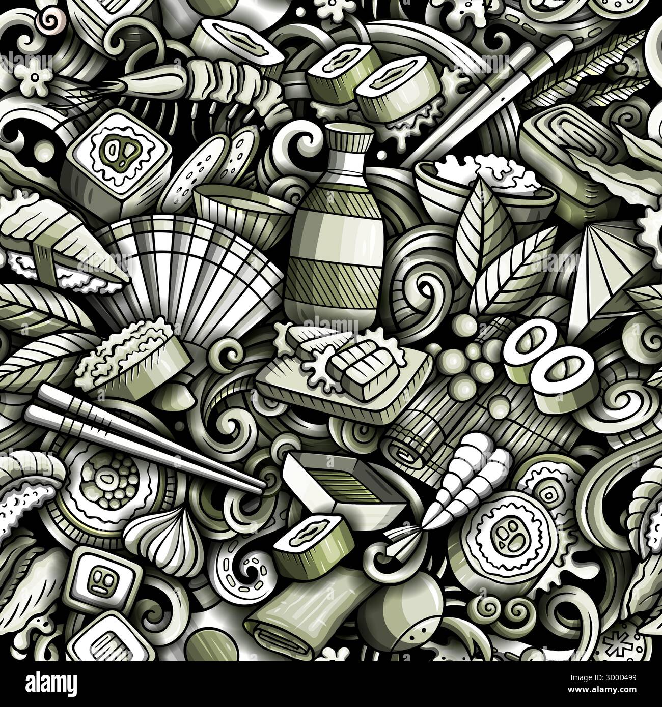 Seamless sushi pattern with Japanese cuisine elements Stock Vector ...