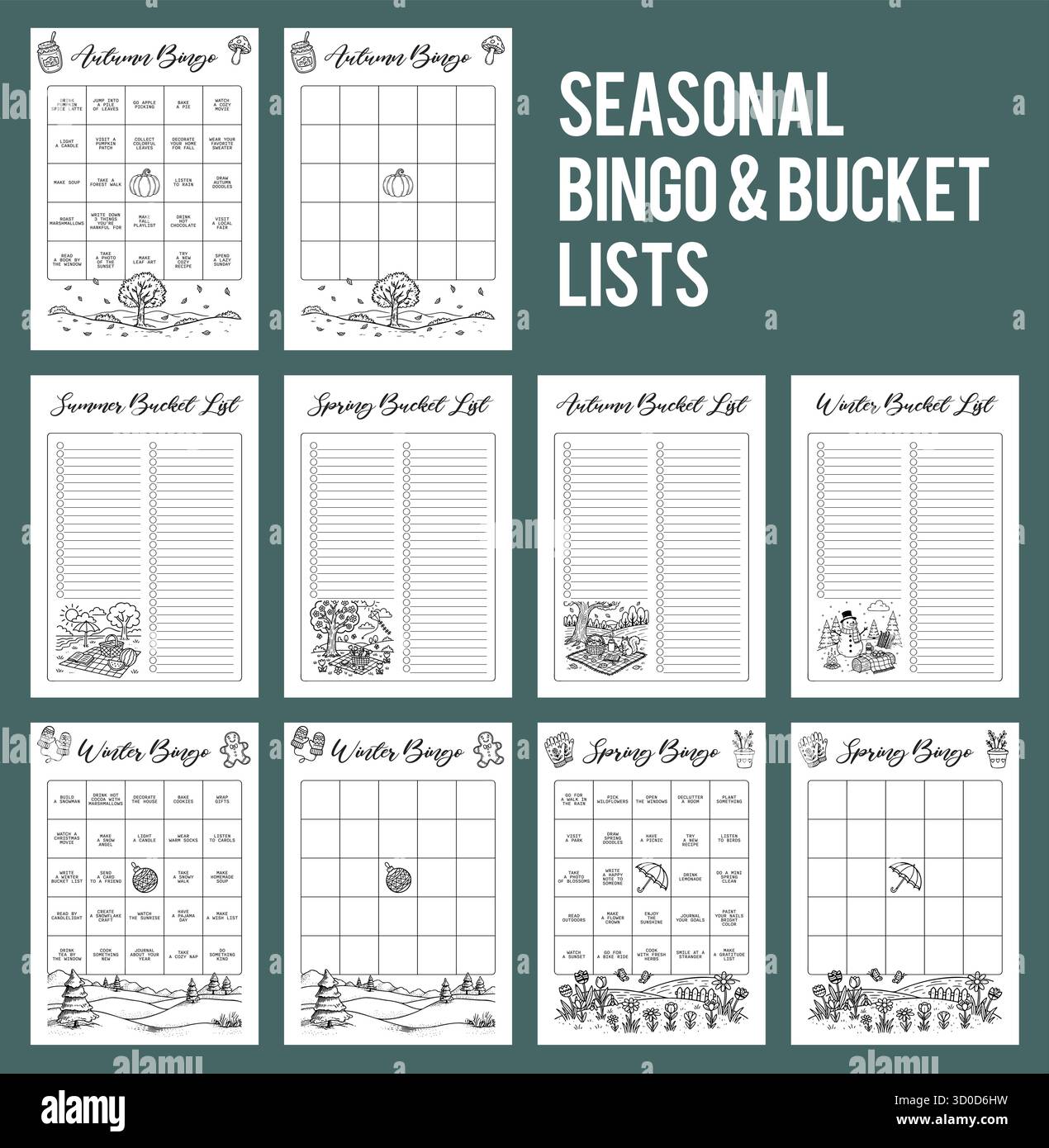 2026 year bingo and bucket list bullet Journal Printable Planner Page ...
