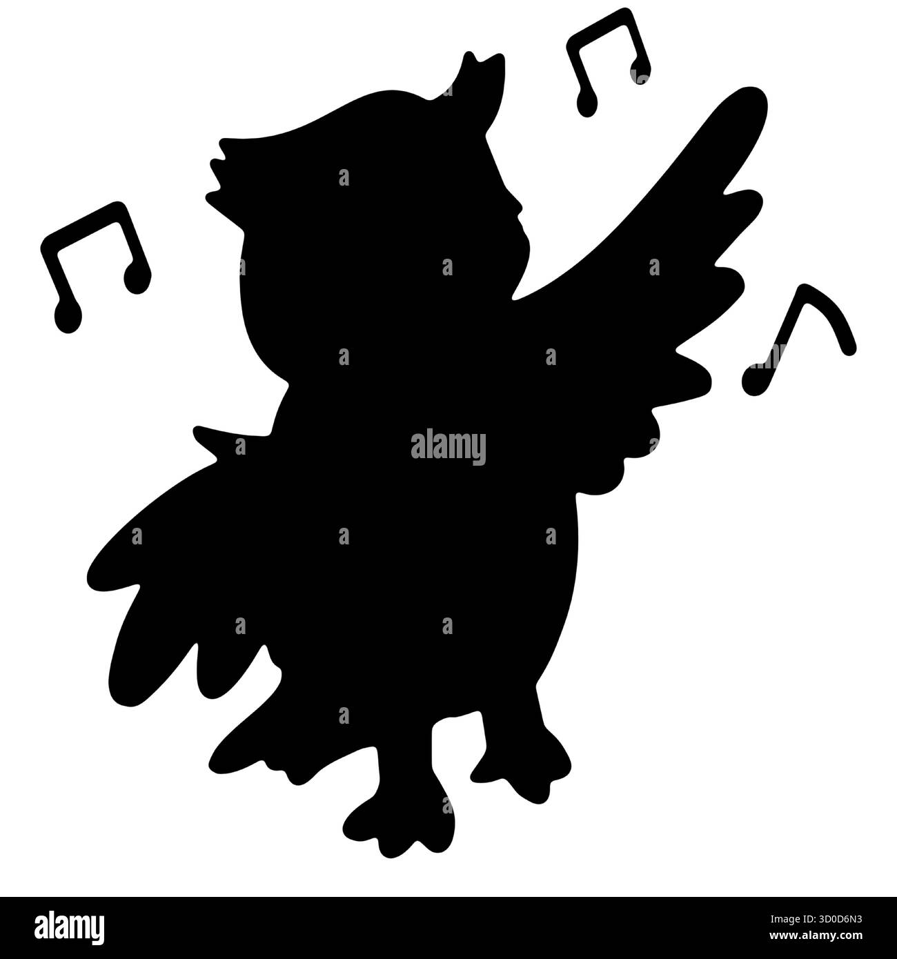 owl singing happily funny character animal bird silhouette logo Stock Vector