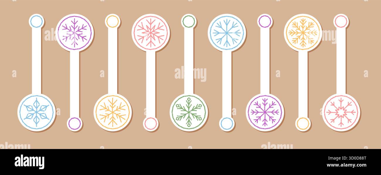 Crayon Snowflake Sticker Label Set Stock Vector