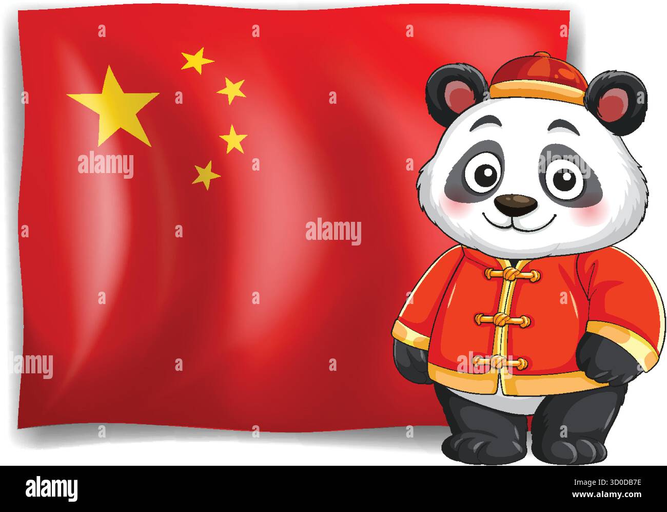 Chinese Panda Vector Vector illustration of a panda in red attire standing before a waving ...