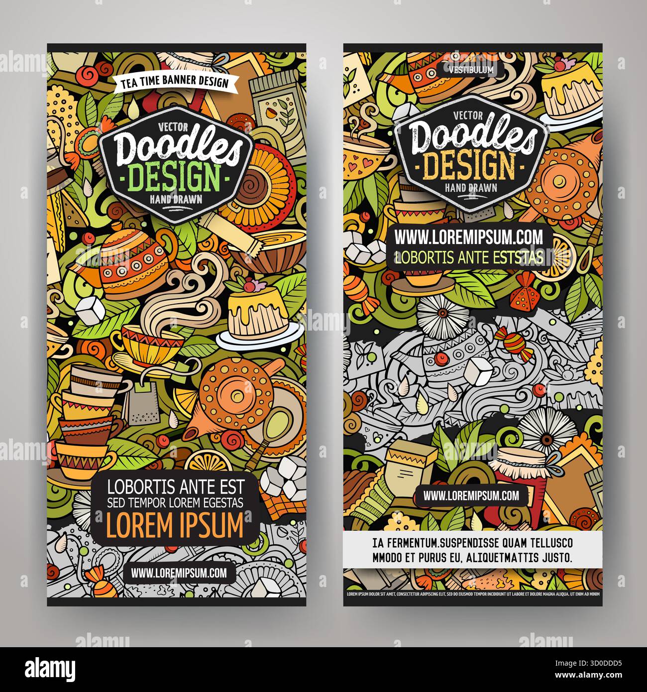Cartoon vector doodle set of Tea banners templates Stock Vector Image ...