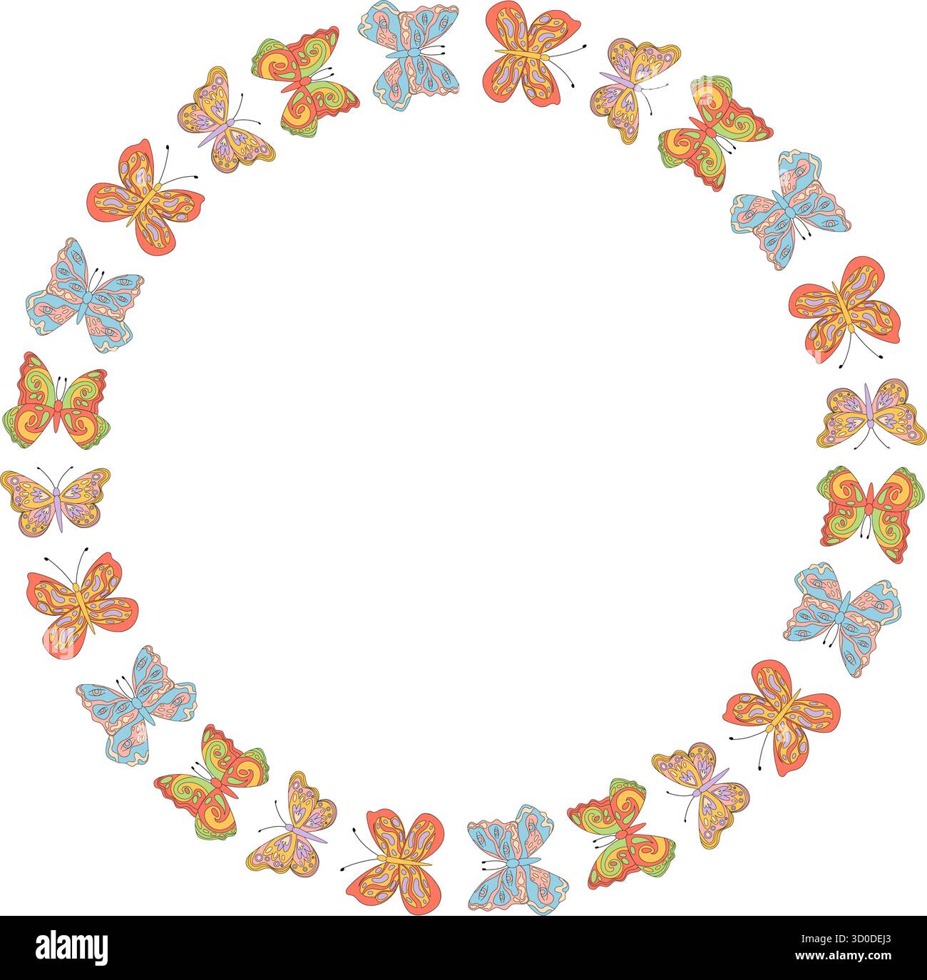 Groovy Retro Butterfly Circle Border Pattern Stock Vector