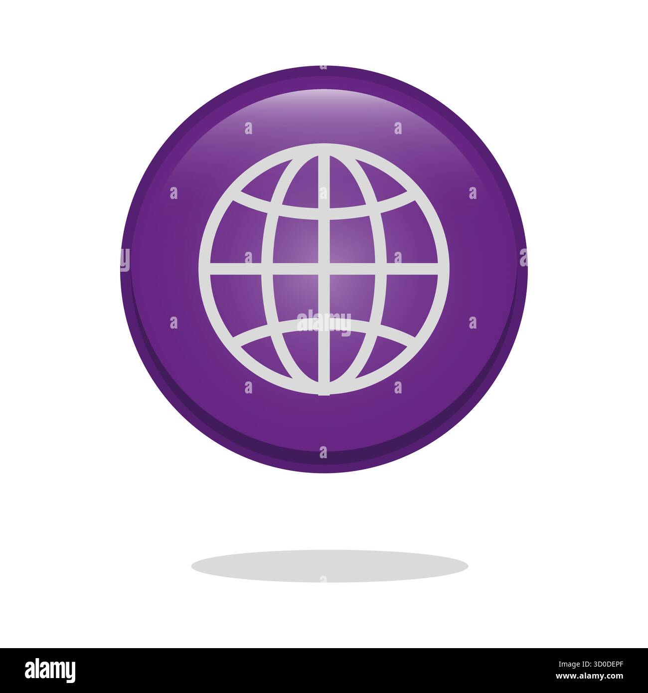 Purple globe symbol. World web network. Shiny internet icon. Vector communication emblem. Stock Vector