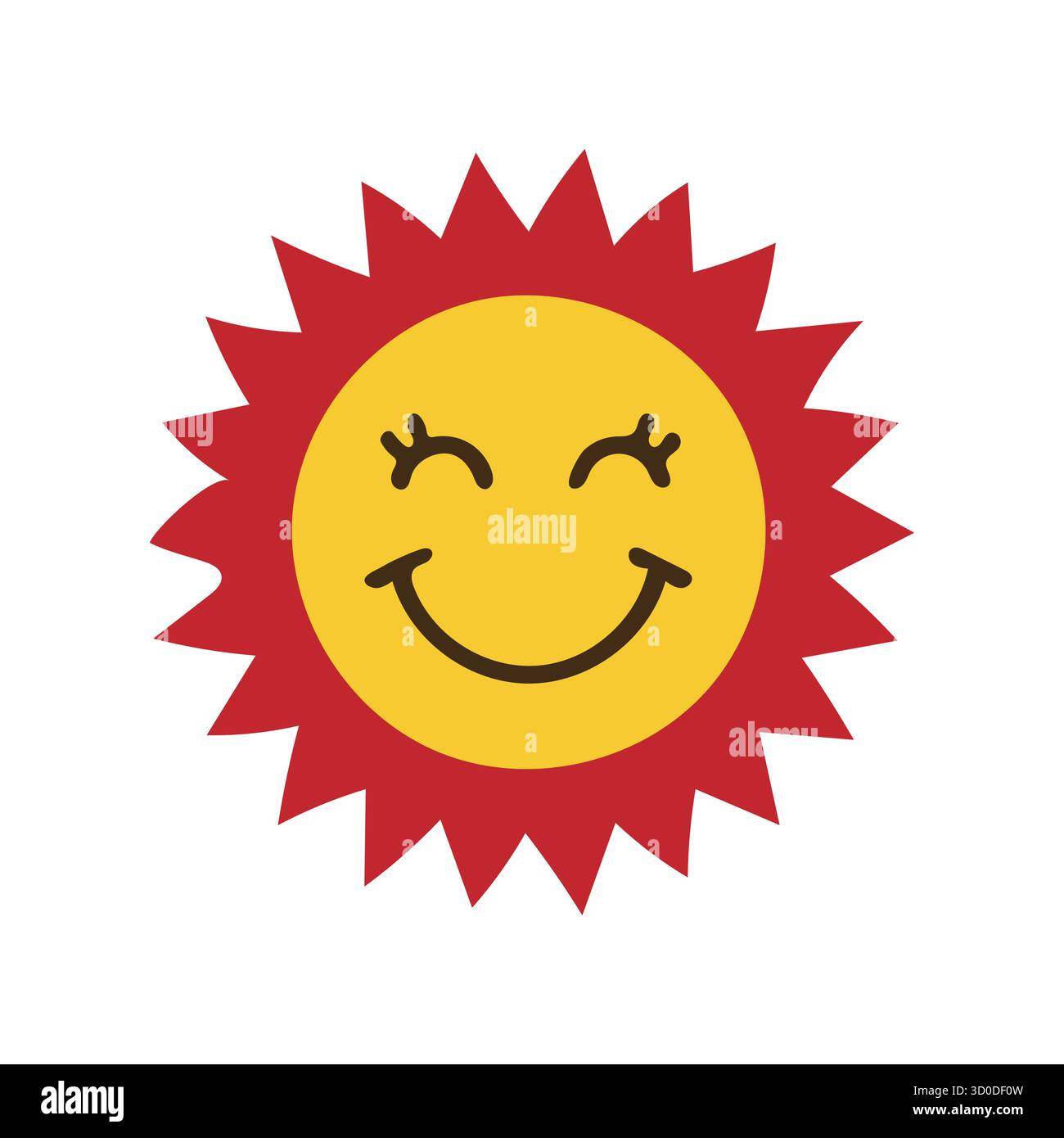 Joyful Cartoon Sun Icon: Happy Smiling Face with Bright Red Rays Stock ...