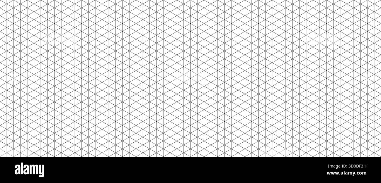 Black seamless isometric grid paper. Linear triangular blueprint repeating pattern. Graph guide background for engineering, architect, technical drawing. Vector lined ruler sheet page template Stock Vector