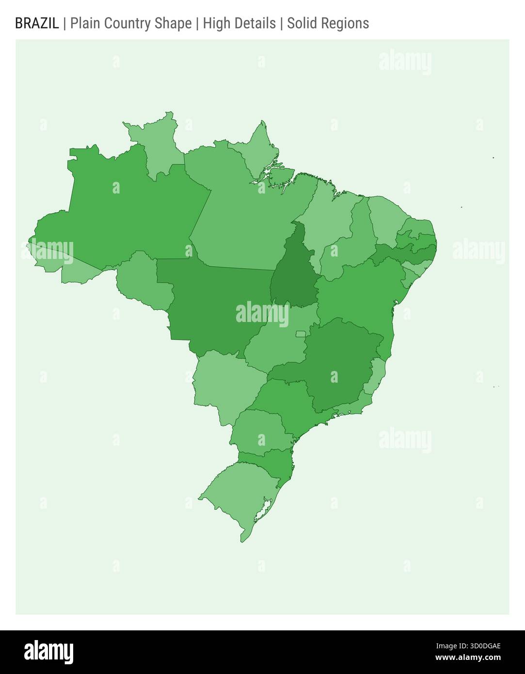 Brazil plain country map. High Details. Solid Regions style. Shape of Brazil. Vector illustration. Stock Vector