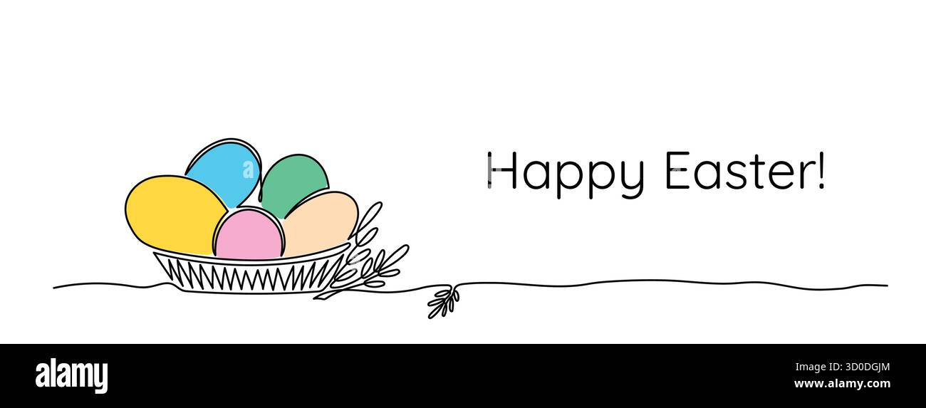 Colorful Easter Eggs in Line Art Basket Stock Vector
