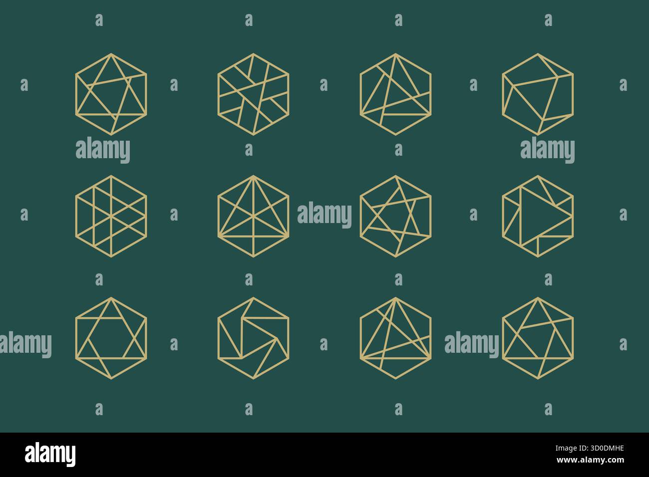 Geometric Line Hexagon Logo Element Design Set Stock Vector