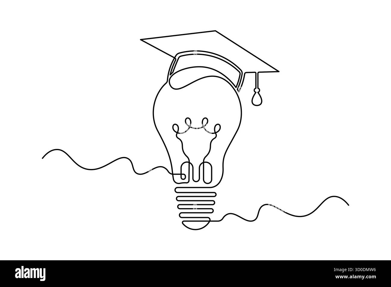Creative Light Bulb with Graduation Cap Single Line Art Vector Stock ...