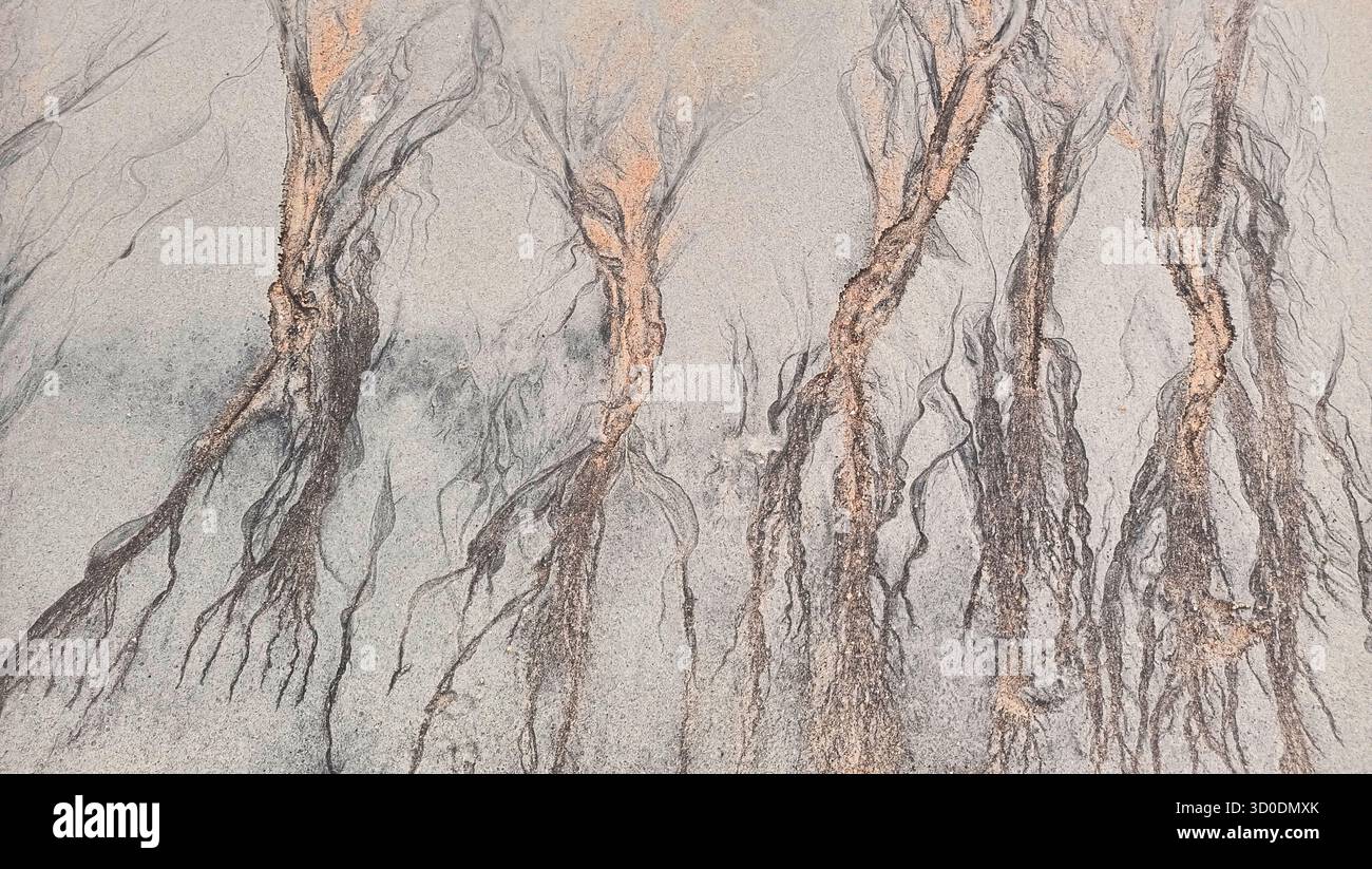 Abstract cracks and lines on sand top view, cracked sandy texture ...