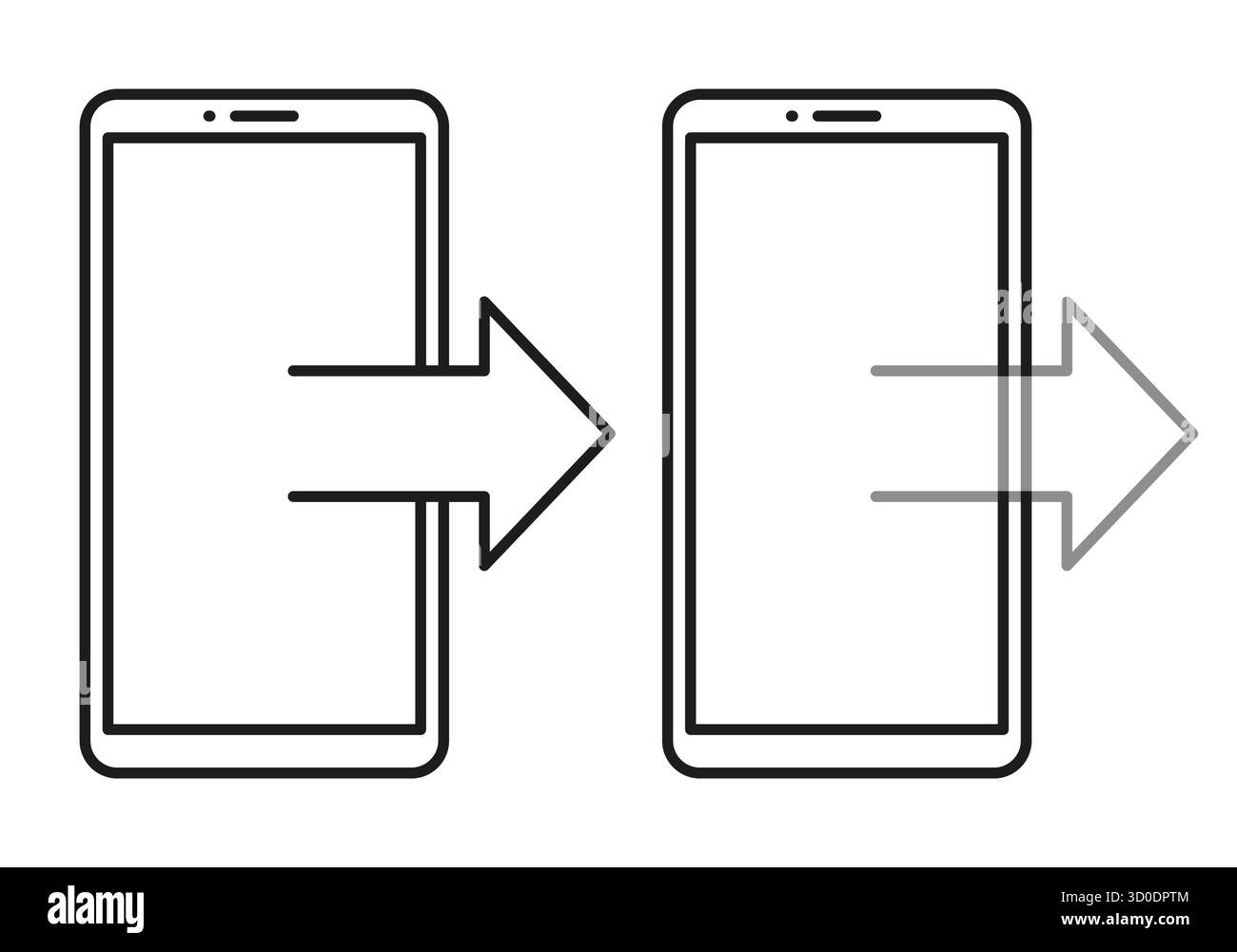 Phone data transfer. Mobile sync process. Device connection Vector. Information exchange icon. Stock Vector