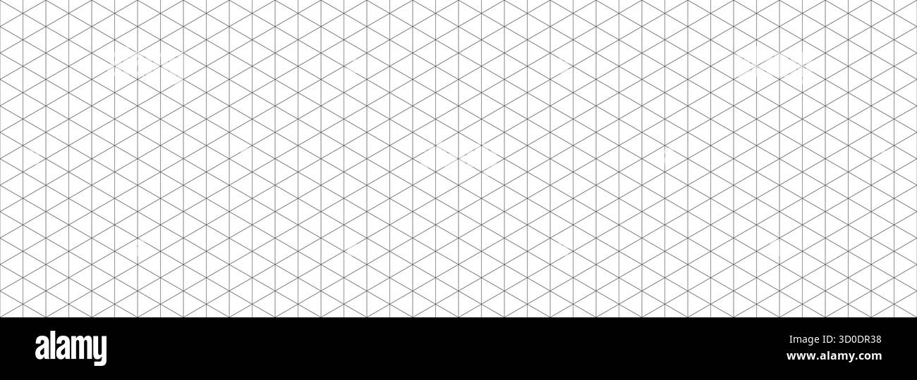 Seamless isometric grid paper. Linear triangular blueprint repeating pattern. Black graph guide background for engineering, architect, technical drawing. Vector lined ruler sheet page template Stock Vector