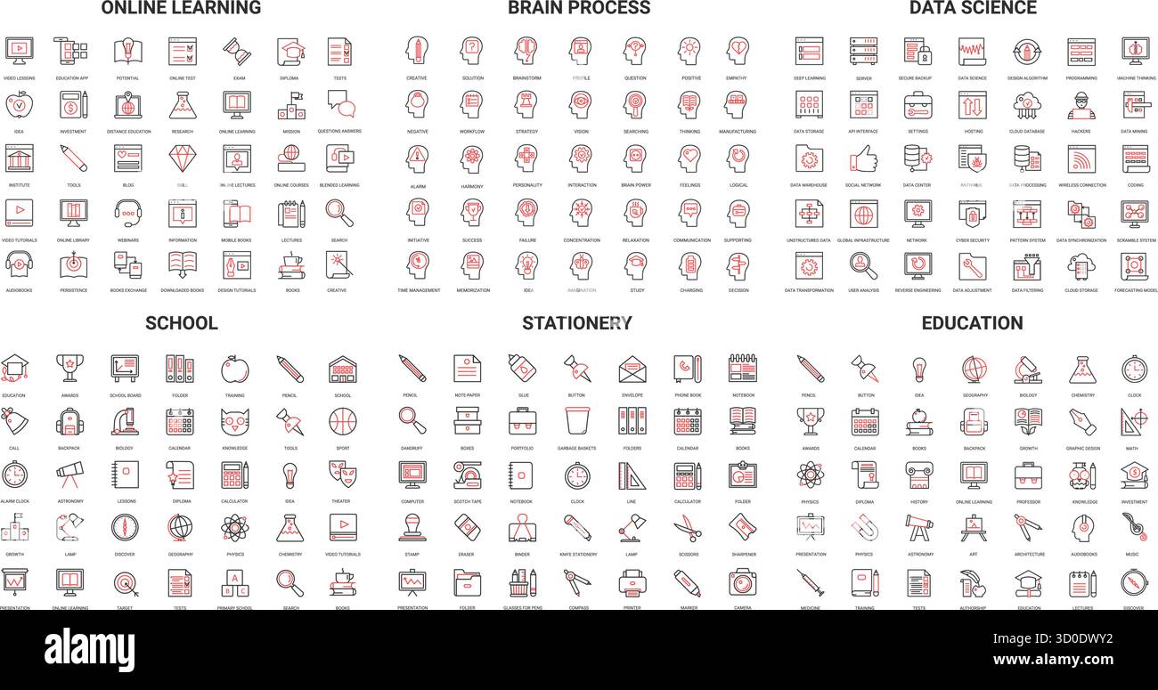 Comprehensive collection of modern line icons representing online ...