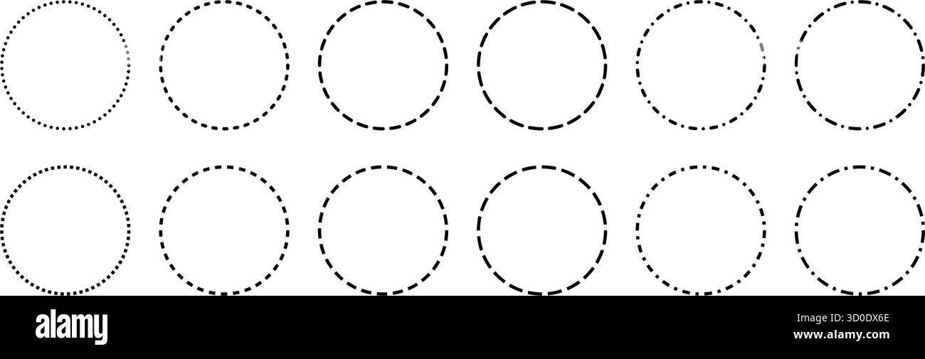 Circle line dash. Round outline border. Ring frames with a dotted pattern. Stock Vector